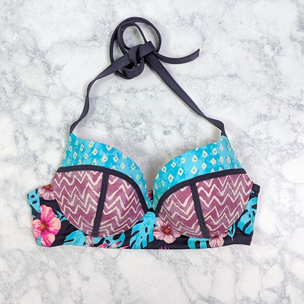 Shade & Shore Mixed Print Halter Bikini Size 34B